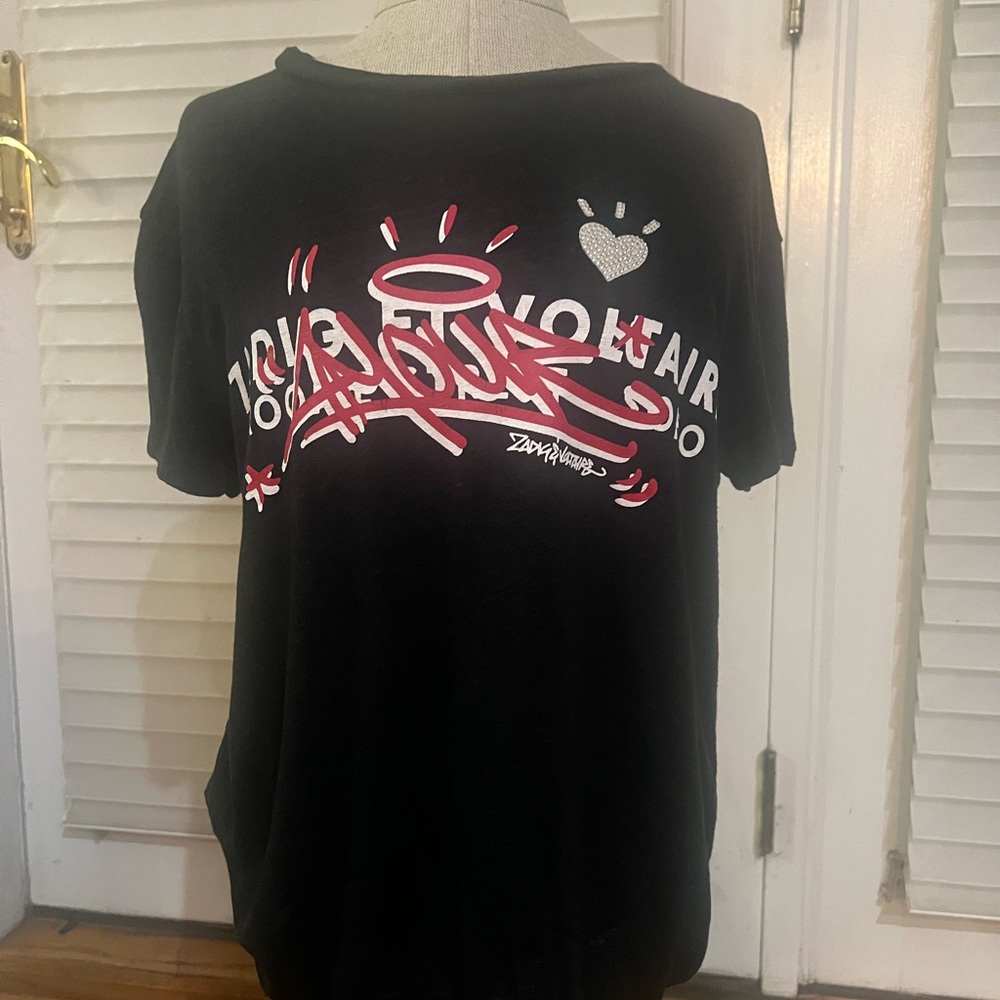 Zadig & Voltaire Black Tee with Red and White Graphic